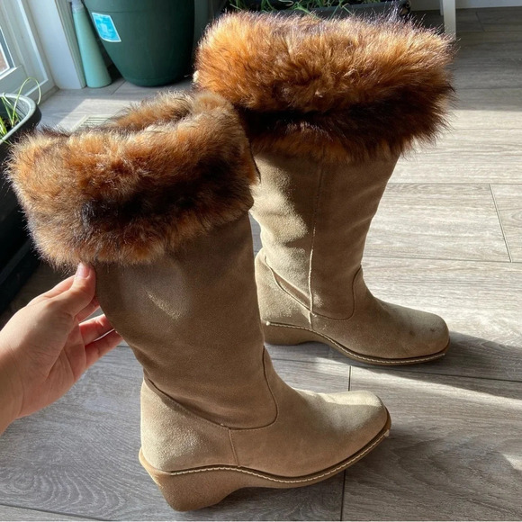 Maxine of Canada Genuine Fur Suede  Leather Square Toe Foldover Boots - Picture 7 of 15